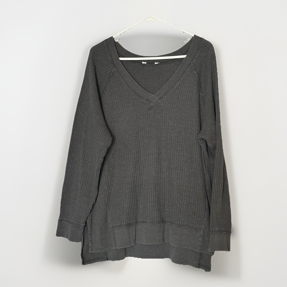 Waffle Knit Oversized Tunic Top XXL Gray Slouchy‎ Cozy Lounge Boho Comfy